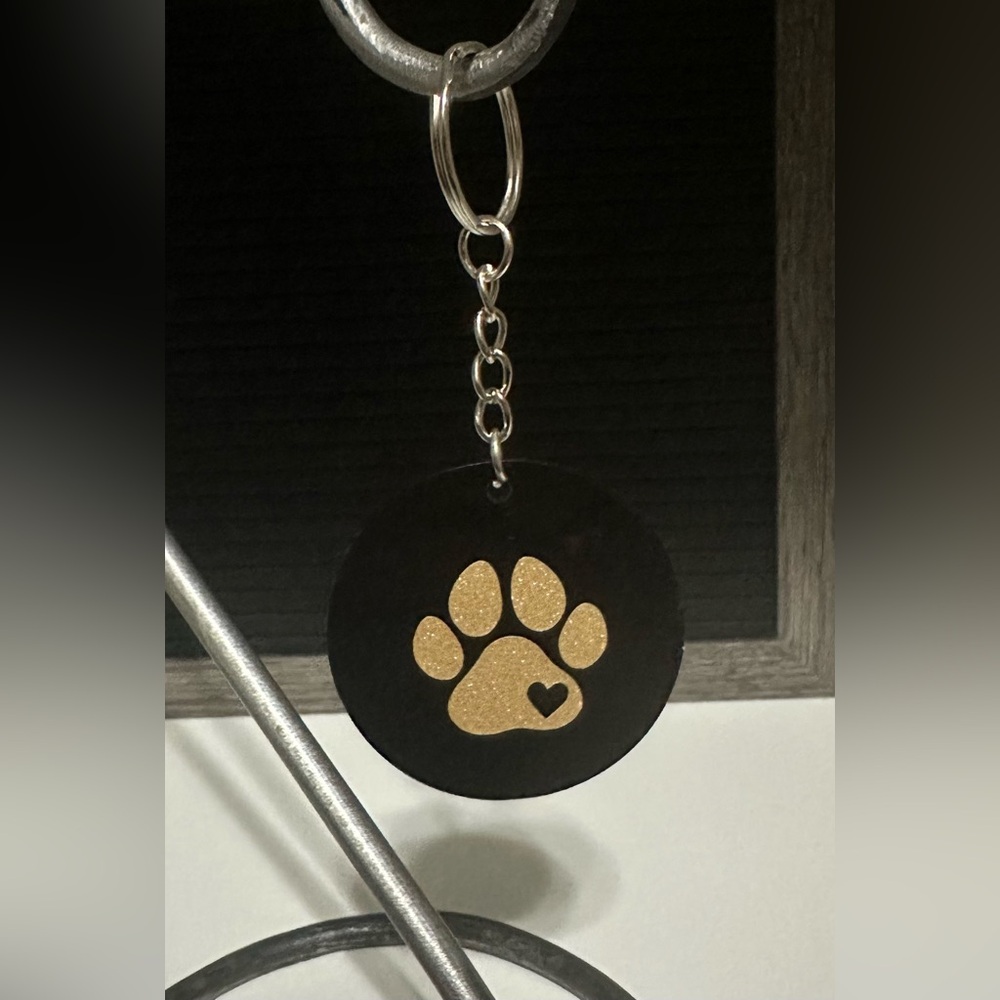 Black and Gold Glitter Paw Print Keychain